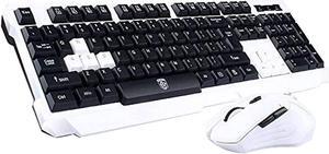 Wireless Keyboard and Mouse Combo, 2.4GHz Cordless USB Computer Keyboard Ergonomic Multimedia and Wireless Optical Mice Set for Home Office Study Gaming Use (White)