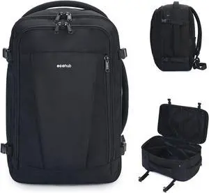 ECOHUB Travel Backpack 18x14x8 Spirit Airlines Personal Item Bag Carry On Backpack 13 Pockets Large Work Casual Daypack for men Airline Approved Waterproof Gym Backpack with Charging Port, Black