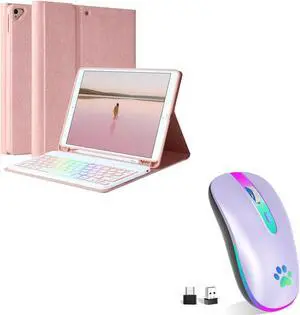 FUWANG Keyboard Case for iPad 9th Generation Case with Keyboard Bundle with Wireless Mouse,Rechargeable LED Wireless Bluetooth Mouse