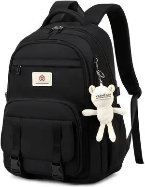 College Backpack Laptop Backpacks 15.6 Inch for Men Women Elementary Middle High School Book Bag For Teens Girls Boys Student Anti Theft Travel Daypack Large Bookbags-Black