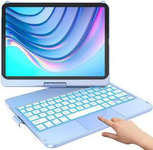 For iPad (A16) 11th &10th Generation Case with KeyboardTouch Keyboard Case for iPad 1 inch 2025 & 10th Gen 10.9 inch 2022 - 10 Color Backlight, 360° Rotatable Protective Cover with Pencil Holder