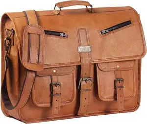 HULSH Leather Messenger Bag for Men and Women in 18 Inch | Best Laptop Briefcase Satchel with Adjustable Strap | Genuine Leather Handmade Computer Shoulder Bag for Business, Office, Travel