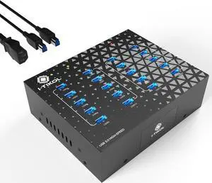 20 - Port USB 3.0 Splitter Hub with Power Supply - High Speed Data Transfer for Desktop, Laptop, HDD, PC - Expand and Speed Up to 5 Gbps 110W - Industrial Grade Hub Compatible with External Drives