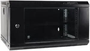 6U Wall Mount Network Server Cabinet with Glass Door, Locks, Removable Side Panels, for IT Equipment, A/V Devices, Black