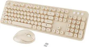 Wireless Keyboard,KOOTOP Cute Colorful 104 Keys Typewriter Retro Round Keycaps Keyboard for PC Laptop,Desktop,Windows, Home and Office Keyboards(Coffee)