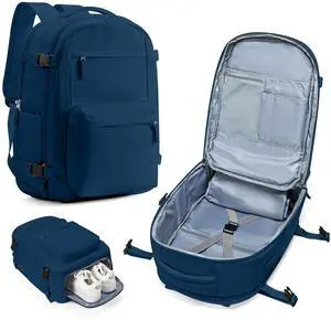 Large Travel Backpack For Women Men,Mochila de Viaje,Carry On Backpack with USB Charging Port & Shoe Pouch,Airline Approved Personal Item Travel Bag,Waterproof Luggage Backpack(Blue)