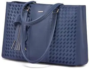 LOVEVOOK Laptop Tote Bag for Women 15.6 Inch Waterproof PU Leather Computer Bags Women Business Office Work Bag Briefcase,Navy Blue