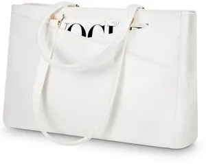 LOVEVOOK Laptop Bag for Women 15.6 Inch Tote Bags Waterproof Leather Briefcase Computer Women Business Office Work Bag,White