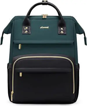 LOVEVOOK Leather Backpacks for Women,15.6 inch Leather Laptop Backpack Women,Professional Work Backpack Nurse College Teacher Bag,Womens Laptop Computer Travel Backpacks Purse,Dark Blue-green-Black