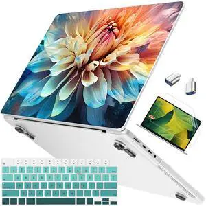 Mektron Ultra Thin Printed Case for MacBook Pro 14 inch 2024 Release M4 A3112 A3401 A3185 Fits 2023 2021 M3 A2918 A2992 M2 A2779 M1 A2442, Protective Hard Shell with Fold Kickstand, Blooming Dahlia