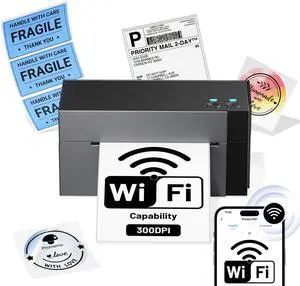 Phomemo WiFi Thermal Label Printer 4x6, 300DPI Shipping Label Printer for Small Business, Wireless Desktop Label Printers for Shipping Packages, Compatible with iPhone, Android, Mac, Shopify, USPS