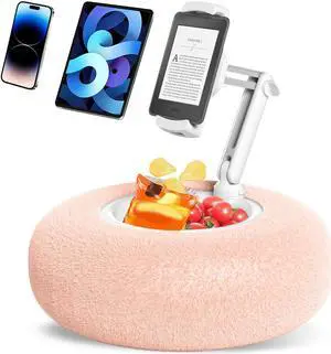 PlsHugek Pillow Stand Holder for Kindle Tablet iPad with Snack Bowl, Lap Cozy Pillow Stand Holder for Reading in Bed for 4.7"-11" Kindle, Tablet, iPad, iPhone, Google, Samsung (Pink)