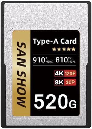 SANSHOWSD CFexpress Type A Memory Card, Up to 910MB/s Read & 810MB/s Write for 4K 8K Recording RAW Video& Photo, Compatible with Sony Alpha&FX Cameras, Supports PCle 3.0 (Gold, 520GB)