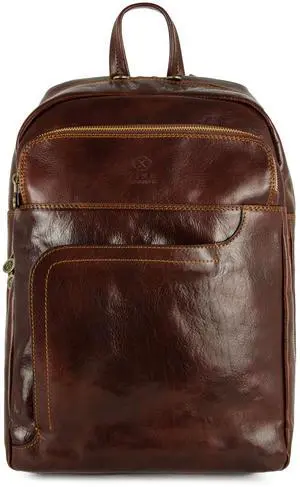 Time Resistance Leather Business Backpack - Laptop and A4 Portfolio Bag - Travel Bag Rucksack (Brown)