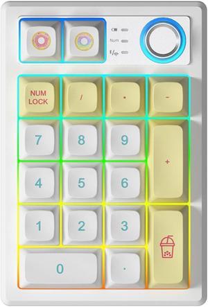 TISHLED Gasket Creamy Mechanical Numpad Programmable Macro Keypad Wireless 2.4G/Bluetooth 5.0/Wired USB-C RGB Backlit Hot Swappable Number Pad Rechargeable Numeric Keyboard Metal Knob, Donut