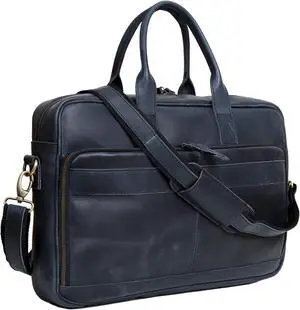 VC VINTAGE COUTURE 18 Inch Leather briefcase Laptop Messenger Bags For Men and Women Best Office Satchel Bag (Blue)