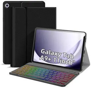 Keyboard Case for Samsung Galaxy Tab A9+/A9 Plus 11Inch SM-X210/X216/X218 2023, Case with Keyboard for A9+ Tablet 5G Detachable Bluetooth Backlit Keyboard with Magnetic Lightweight Stand Cover Black