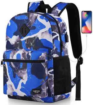 YAMTION School Backpack Stone Textured,Classic Bookbag Men and Teen Boy Schoolbag with USB Charging Port for High School College Office Work Travel