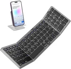 Yeemie Foldable Bluetooth Keyboard with Numeric Keypad for Travel, Portable Folding Wireless Bluetooth Keyboard with Numpad for iPad iPhone Android Smartphone Tablet Laptop PC, Sync up to 3 Devices