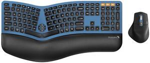 ProtoArc Ergonomic Wireless Keyboard Mouse, EKM01 Plus Full Size Ergo Bluetooth Keyboard Mouse Combo, Split Design, Wrist Rest, Multi-Device, Rechargeable, for Windows/Mac OS - Dark Blue