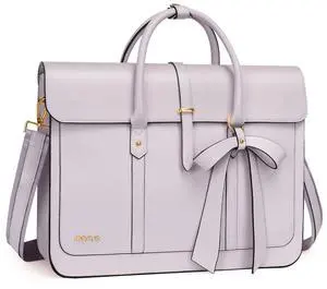 MOSISO Laptop Bag for Women, 13-14 inch PU Leather Laptop Shoulder Bags Convertible Backpack, 13.3 inch Messenger Bags Casual Handbag Work Briefcase Travel Computer Bag with Bowknot, Dusty Lilac