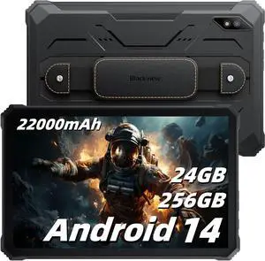 Blackview 2.4k 10.36 inch Rugged Tablet, Android 14 22000mAh Octa-core Tablet, 24GB8+16 RAM+256GB ROM+1TB Expand, 48MP+16MP Camera Waterproof, 4G LTE/5G WiFi, BT 5.0/OTG/GPS-Black