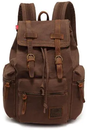 koolehaoda Vintage Canvas Backpack Rucksack Unisex Casual Backpack for 12-17" Laptop Backpack Travel Camping Hiking Bag (L-Coffee)