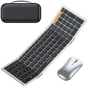 ProtoArc Foldable Keyboard and Mouse, XKM01 True Full-Size Folding Keyboard Mouse Combo for Business and Travel, 2.4G+Dual Bluetooth Portable Mouse Keyboard for Laptop iPads Tablets -Black Silver
