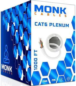 MONK CABLES | CAT6 Plenum Cable 1000ft | UTP, 23AWG, 550MHz | DSX-8000 Certified | Most Certified Cable of The Whole Market (White)