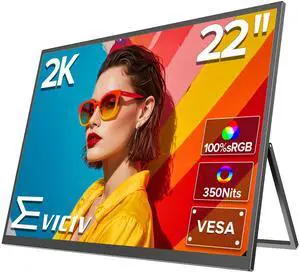 EVICIV 22" Portable Monitor | 2K Portable Laptop Monitor | 180degAdjustable Kickstand & VESA | FreeSync, HDR | 350Nits | QHD IPS | Type C, HDMI |Large Travel Gaming Second Screen for Laptop, Switch