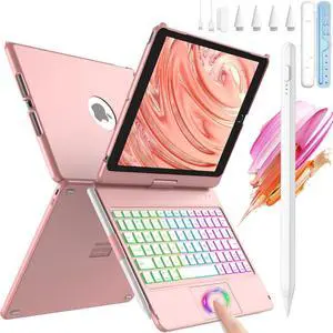 aMZCaSE Pencil for Apple ipad(Pen Compatible with 2018-2024) Bundle with Keyboard Case for iPad 9th/8th/7th Generation(10.2",2021),10 Color Backlight,360deg Slim Cover
