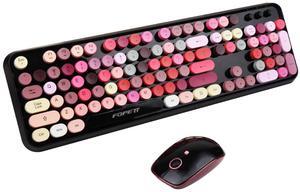 Wireless Keyboard and Mouse Combo, 2.4 GHz Full-Sized Typewriter Keyboard and Mouse Wireless with Round Keycaps for Windows, Computer, Desktop, PC, Laptop (New BlackColorful)