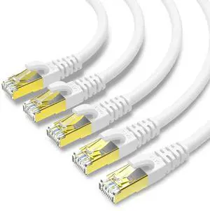 KASIMO CAT 8 Ethernet Cable Shielded SFTP Internet Network Patch Cord, Heavy Duty High Speed LAN Cables w Gold Plated RJ45 Connector Professional for Router, Modem, Gaming(10 Feet, 5 Pack White)