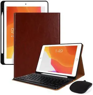 LAMA Wireless Keyboard Case with Mouse for iPad 10.2" 9th 8th 7th Generation, Detachable Bluetooth Keyboard with Pencil Holder for iPad 10.2 Inch/iPad Air 10.5"(3rd Gen)/iPad Pro 10.5 in, Brown