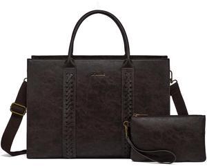 LOVEVOOK Laptop Tote Bag for Women, Vintage Leather Work Bags 15.6 inch Laptop Bag, Waterproof Computer Bag Business Office Briefcase, Coffee