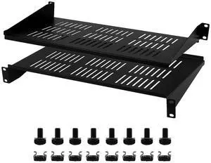 Moocci 19" 1U Server Rack Shelf 2 Pack - Universal Vented Network Rack Mount Shelf for Server Rack & Cabinet - Rackmount Shelf Rack Shelves Cantilever Tray for Small Light Device Equipment