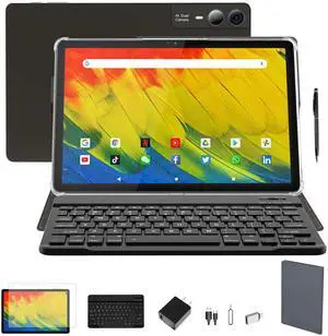 MSLSTM 2025 Latest 11 inch Tablet Android 14 Tablets 18GB RAM 128GB ROM+1TB TF Expand, 2K Display, T616 CPU,23 MP Camera, 5G WiFi,4 Speakers, Tablet with Keyboard,case, Pen(Gray)