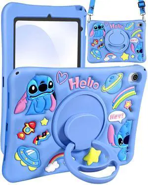 Petonist for iPad 10th Generation Case 10.9 Inch - Cute Cartoon Character 3D Unique Design for Girls Women Girly Soft Silicone Kickstand for iPad Case 10th Generation 2022 with String, Blue Stit