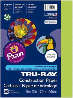 Tru-Ray® Construction Paper, 50% Recycled, 9" x 12" Brilliant Lime, Pack Of 50 Tru-Ray® Construction Paper, 50% Recycled, 9" x 12" Brilliant Lime, Pack Of 50