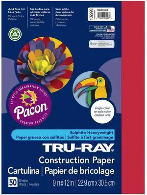 Tru-Ray® Construction Paper, 50% Recycled, 9" x 12", Holiday Red, Pack Of 50 Tru-Ray® Construction Paper, 50% Recycled, 9" x 12", Holiday Red, Pack Of 50
