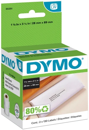 DYMO® 30251 LabelWriter® Address Labels, 30251, 1 1/8" x 3 1/2", White, 130 Labels Per Roll, Pack Of 2 Rolls DYMO® 30251 LabelWriter® Address Labels, 30251, 1 1/8" x 3 1/2", White, 130 Labels Per Roll, Pack Of 2 Rolls
