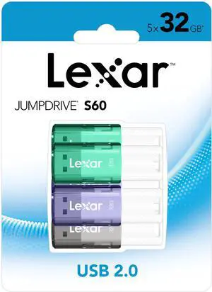 Lexar® JumpDrive® S60 USB 2.0 Flash Drives, 32GB, Assorted, Set Of 5 Drives Lexar® JumpDrive® S60 USB 2.0 Flash Drives, 32GB, Assorted, Set Of 5 Drives