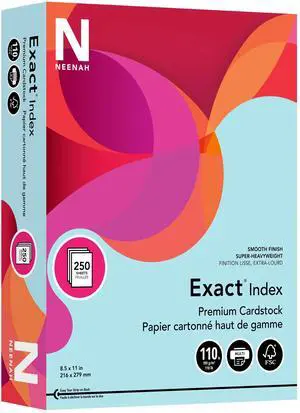 Neenah® Exact® Index Card Stock, 8 1/2" x 11", 110 Lb., Blue, Pack Of 250 Sheets Neenah® Exact® Index Card Stock, 8 1/2" x 11", 110 Lb., Blue, Pack Of 250 Sheets