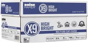 Boise® X-9® High Bright Multi-Use Printer & Copy Paper, 10 Reams, White, Letter (8.5" x 11"), 5000 Sheets Per Case, 20 Lb, 96 Brightness Boise® X-9® High Bright Multi-Use Printer & Copy Paper, 10 Reams, White, Letter (8.5" x 11"), 5000 Sheets Per Case, 20 Lb, 96 Brightness