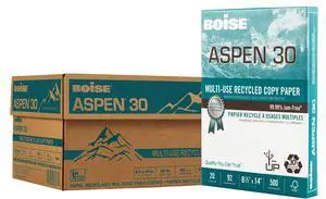 Boise® ASPEN® 30 Multi-Use Printer & Copy Paper, 10 Reams, White, Legal (8.5" x 14"), 5000 Sheets Per Case- 054904-CTN Boise® ASPEN® 30 Multi-Use Printer & Copy Paper, 10 Reams, White, Legal (8.5" x 14"), 5000 Sheets Per Case- 054904-CTN