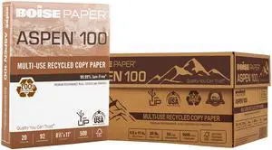 Boise Aspen 100% Recycled 8 1/2 x 11 Inch 20 lb White Office Paper 5,000 Count (054922) Boise Aspen 100% Recycled 8 1/2 x 11 Inch 20 lb White Office Paper 5,000 Count (054922)