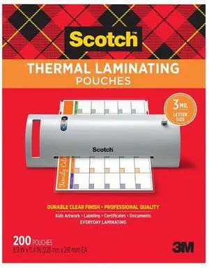 Scotch Thermal Laminating Pouches, 8-1/2" x 11", 200 Laminating Sheets, Clear, TP3854-200 Scotch Thermal Laminating Pouches, 8-1/2" x 11", 200 Laminating Sheets, Clear, TP3854-200