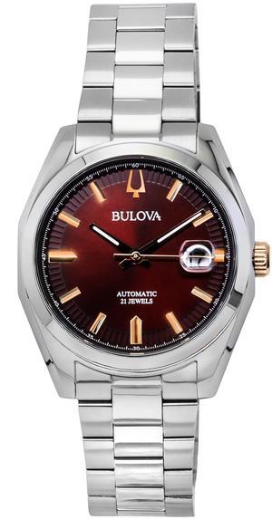 Bulova Surveyor Stainless Steel Burgundy Dial Automatic 98B422 Men's Watch