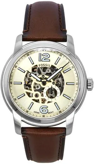 Fossil Heritage Cream Skeleton Dial Automatic Dress Men's Watch ME3264