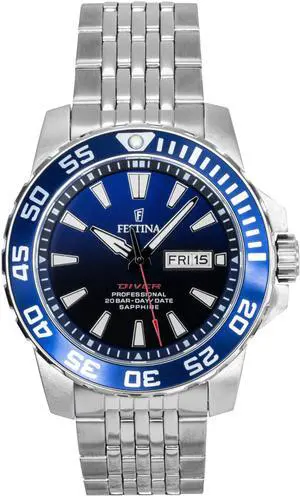 Festina Stainless Steel Blue Dial Quartz Diver's F20661-1 200M Men's Watch
